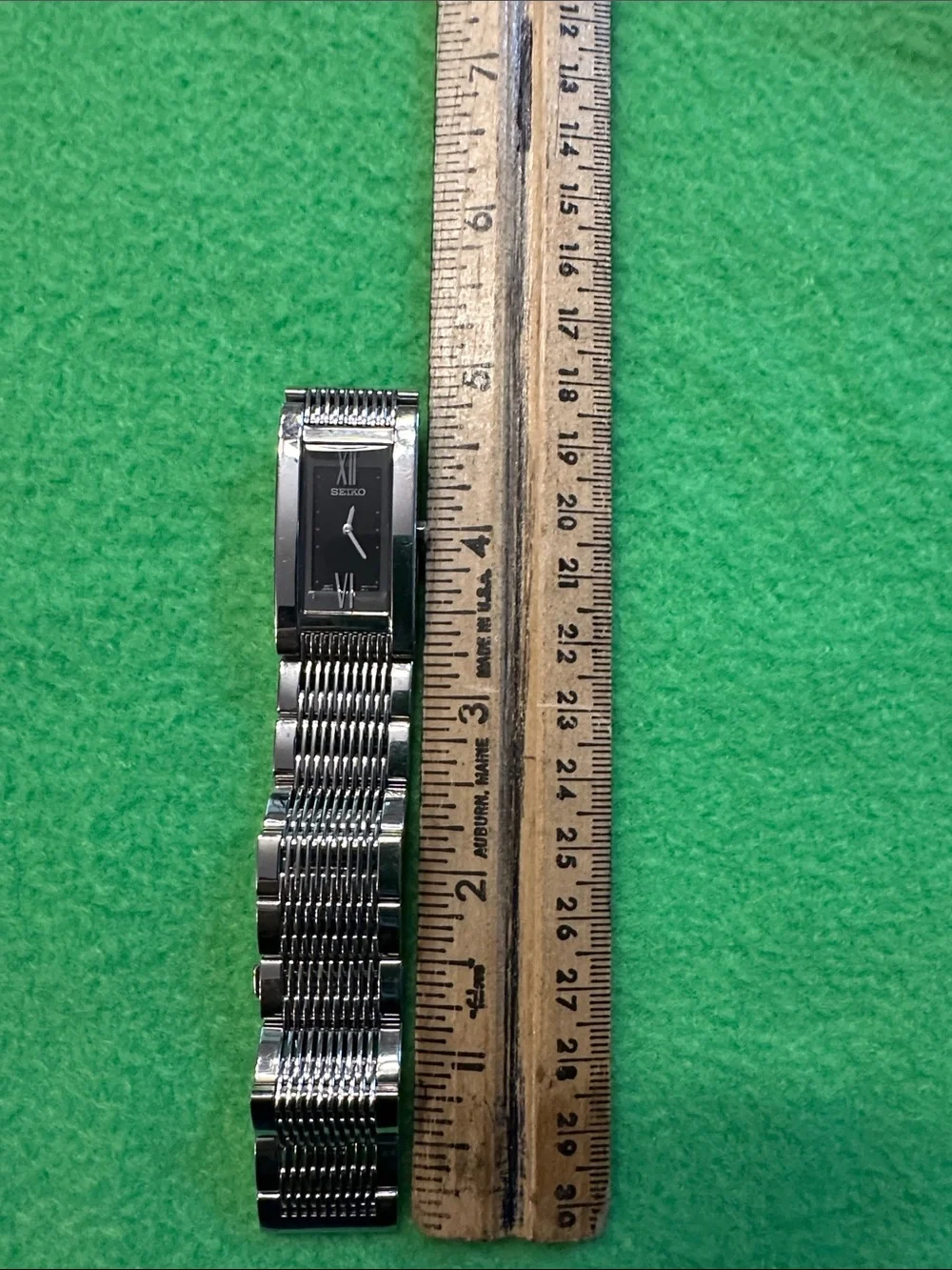 Seiko Silver Bracelet Watch with Rectangular Black Dial